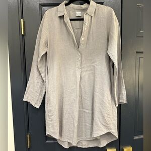 Gray Linen Button-Up Tunic Dress
